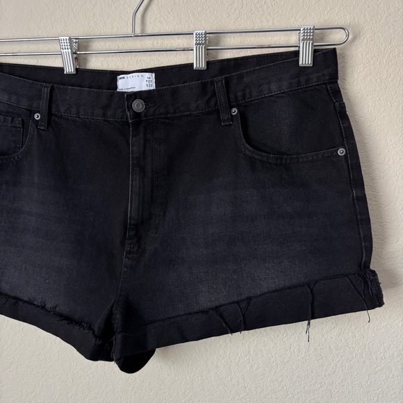 Asos 14 Tall Gray Black Rolled Hem Denim Jean Shorts - Picture 3 of 9